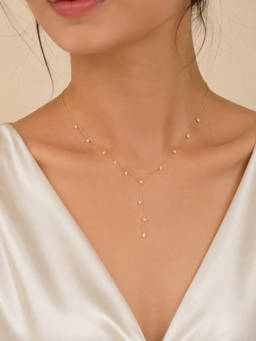 RUHA JEWELS - Pearl Cascade Gold Plated Silver Y Adjustable Necklace