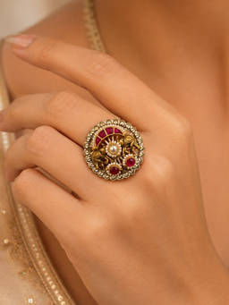Viana Jewels - Royal Pachi Adjustable Kundan Ring