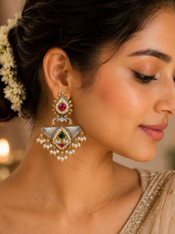 Viana Jewels - Yamini Royal Pachi Kundan Drop Earrings