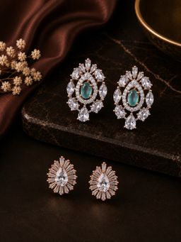 SUGARFRILL - Statement Ad and Cz Stone Stud Earrings (Pack of 2)