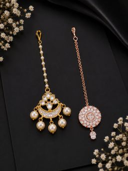 SUGARFRILL - Gold Plated and Rose Gold Plated Cubic Zirconia Maang Tikka (Pack of 2)