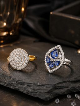 SUGARFRILL - Cubic Zirconia Adjustable Finger Rings (Pack of 2)