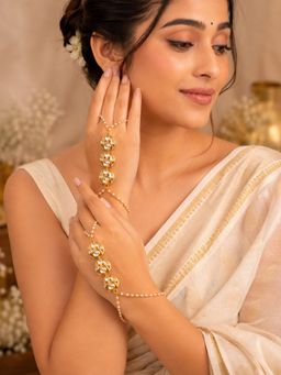 SUGARFRILL - Gold Plated Kundan Pearl Embellished Hand Harness