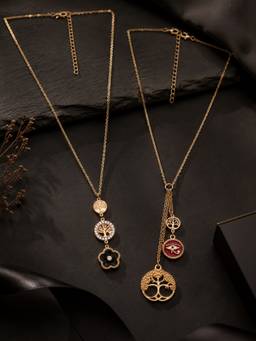 SUGARFRILL - Gold Plated Layered Necklaces with Tree Of Life (Pack of 2)