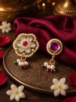 SUGARFRILL - Floral Kundan Pearl Nose Clip (Pack of 2)