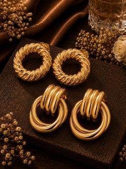 SUGARFRILL - Gold Plated Twisted and Multi Drop Earrings (Pack of 2)