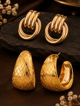 SUGARFRILL - Gold Plated Textured Half Hoop and Multi Hoop Earrings (Pack of 2)