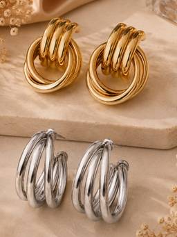 SUGARFRILL - Contemporary Gold Plated and Silver Plated Earrings (Pack of 2)
