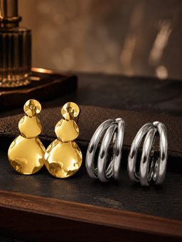 SUGARFRILL - Gold Plated Hammered Drop and Silver Toned Multi Drop Earrings (Pack of 2)