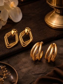 SUGARFRILL - Gold Plated Geometric and Multi Drop Earrings (Pack of 2)