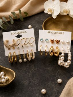 SUGARFRILL - Hoop and Pearl Embellished Earrings (Pack Of 12)
