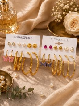 SUGARFRILL - Everyday Stud and Hoop Earrings (Pack Of 12)
