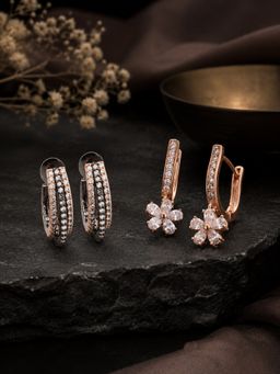 SUGARFRILL - Rose Gold Plated Crystal Embellished Hoop Earrings (Pack of 2)