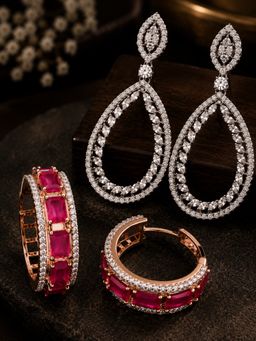 SUGARFRILL - Ad and Cz Stone Embellished Drop Earrings (Pack of 2)