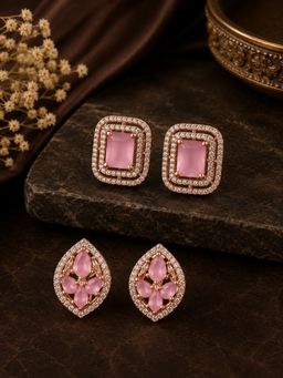 SUGARFRILL - Statement Ad and Cz Stone Embellished Pink Earrings (Pack of 2)