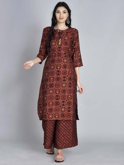 Shree - Women Muslin Maroon Printed Kurta With Palazzo (Set Of 2)
