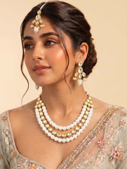 Estele - Classic White Kundan Layered Bridal Cocktail Necklace Set