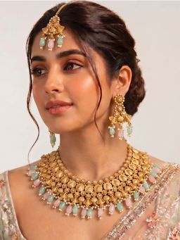 Estele - Traditional Wedding Necklace Set With Multicolor Bead Drops