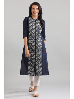 Aurelia - Indigo Blue Straight Ethnic Kurta In Band Collar