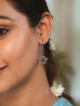 Shaya by CaratLane - 925 Silver Shaya by CaratLane Feeling Andamaina Green Stone Oxidised Earrings in
