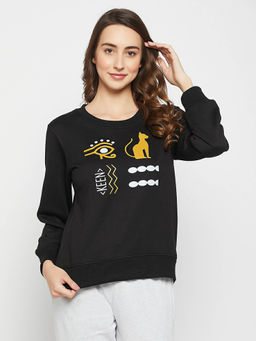 Clovia - Graphic Print Sweatshirt In Black - Fleece