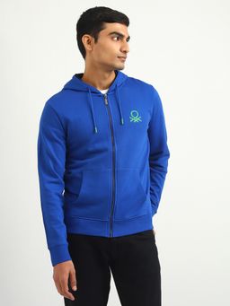 United Colors of Benetton - Men Brand Logo Hooded Sweatshirt Blue