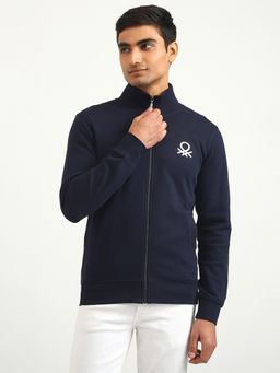 United Colors of Benetton - Men Brand Logo High Neck Sweatshirt Navy Blue