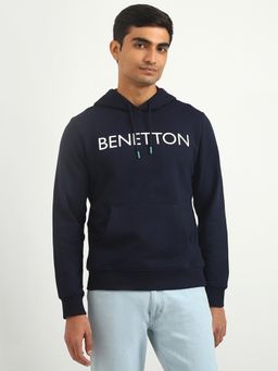 United Colors of Benetton - Men Printed Hooded Sweatshirt Navy Blue