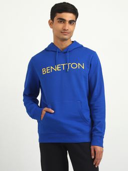 United Colors of Benetton - Men Printed Hooded Sweatshirt Blue
