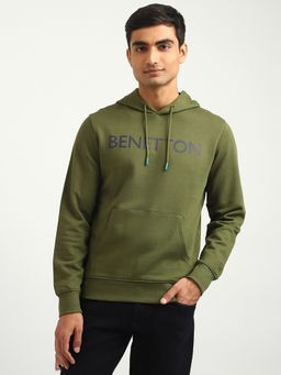United Colors of Benetton - Men Printed Hooded Sweatshirt Olive
