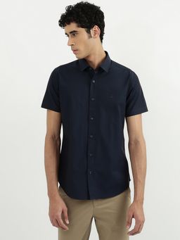 United Colors of Benetton - Men Solid Collar Neck Shirt Navy Blue