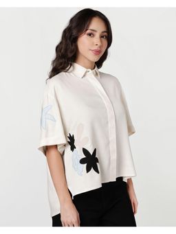Bewakoof - Women Off White Embroidered Oversized Crop Shirt