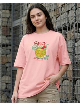 Bewakoof - Women Mellow Rose Pink Margarita Graphic Printed Oversized T-Shirt