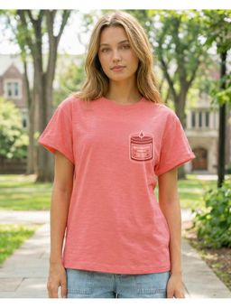 Bewakoof - Women Spiced Coral Anti-Anxiety Graphic Printed Boyfriend T-Shirt