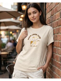 Bewakoof - Women Beige Indulge Graphic Printed Boyfriend T-Shirt