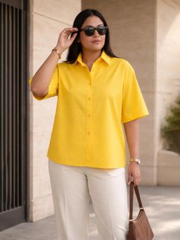 Qurvii - Women Yellow Poplin Drop Shoulder Shirt