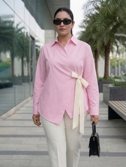 Qurvii - Women Pink Wrap-Around Poplin Shirt