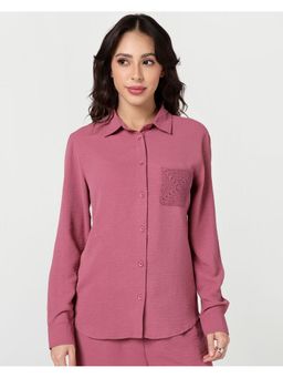 Bewakoof - Women Dusty Pink Textured Oversized Shirt