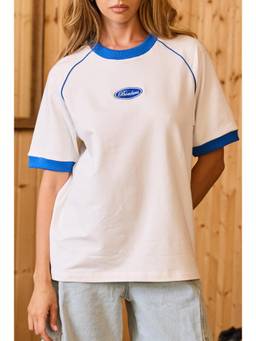 Bonkers Corner - Women White Vintage Club Ringer Oversized T-Shirt