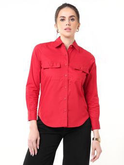 Gazillion - Women Red Gracy Solid Cotton Shirt