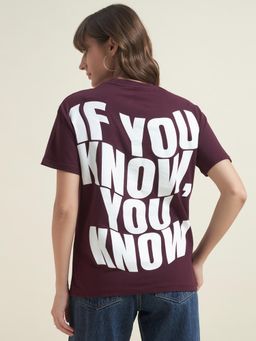 Beatnik - Women Wine Typography Printed T-Shirt