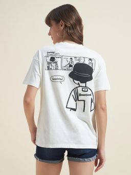 Beatnik - Women White Graphic Printed Half Sleeves T-Shirt