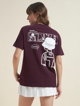Beatnik - Women Wine Graphic Printed Half Sleeves T-Shirt
