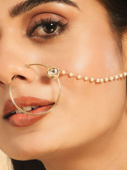 Nuyug - White Elegant Kundan Nose Ring