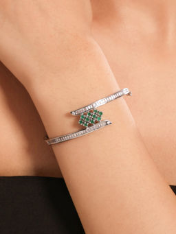 Nuyug - American Diamond Green Stone Sage Glint Openable Bracelet