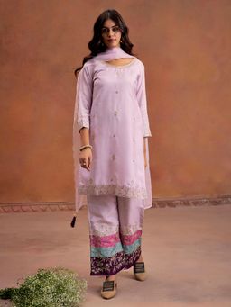 Jaipur Kurti - Zardozi Embroidered Festive Lavender Kurta with Pant & Dupatta (Set of 3)