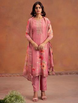 Jaipur Kurti - Floral Printed Embroidered Peach Kurta with Pant & Dupatta (Set of 3)