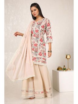 Soch - Women Pink Linen Floral Print Kurta with Palazzo & Dupatta (Set of 3)