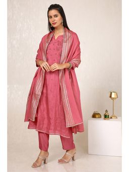 Soch - Women Pink Viscose Blend Embroidered & Sequin Kurta with Pant & Dupatta (Set of 3)