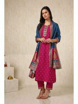 Soch - Women Pink Silk Blend Embroidered & Zardozi Kurta with Pant & Dupatta (Set of 3)